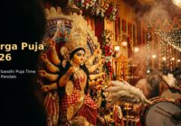 Durga Puja 2026 Maa Durga idol in a Kolkata pandal with dhaki drummers