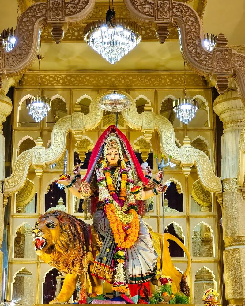 Durga idol at a Mumbai Durga Puja pandal