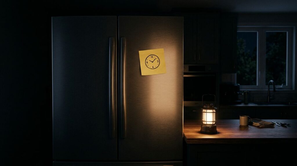 Keep the fridge and freezer closed during a power outage